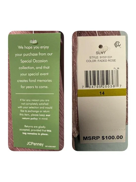 SLNY Tiered Metallic Shift Dress Womens 14 Faded Rose Flutter Sleeve Formal - Picture 8 of 10